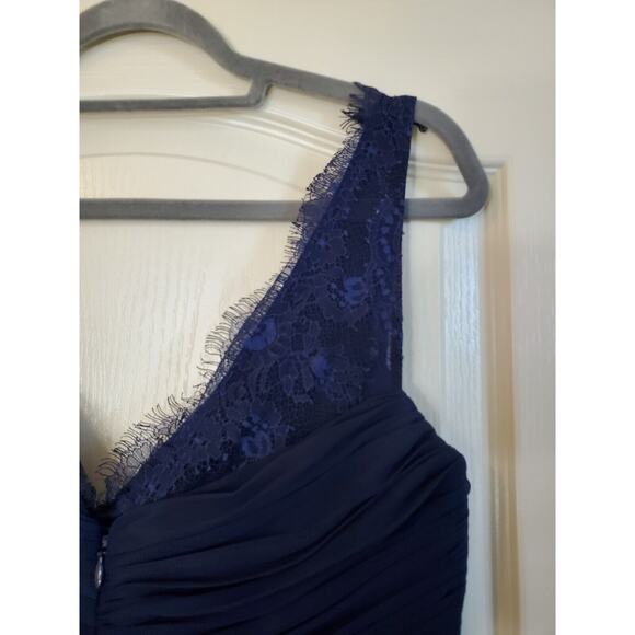 Hitherto BHLDN Navy Blue Fleur Lace Chiffon Maxi Formal Gown Prom Dress, Size 10 - Picture 13 of 16